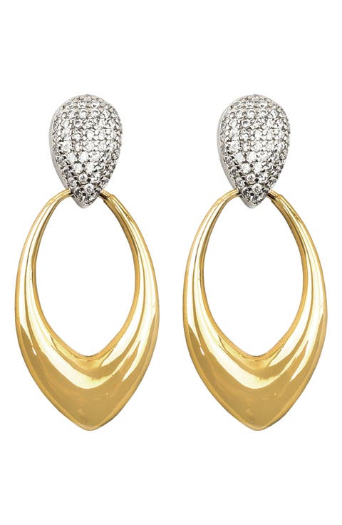 Two-Tone Pavé Crystal Marquise Drop Earrings