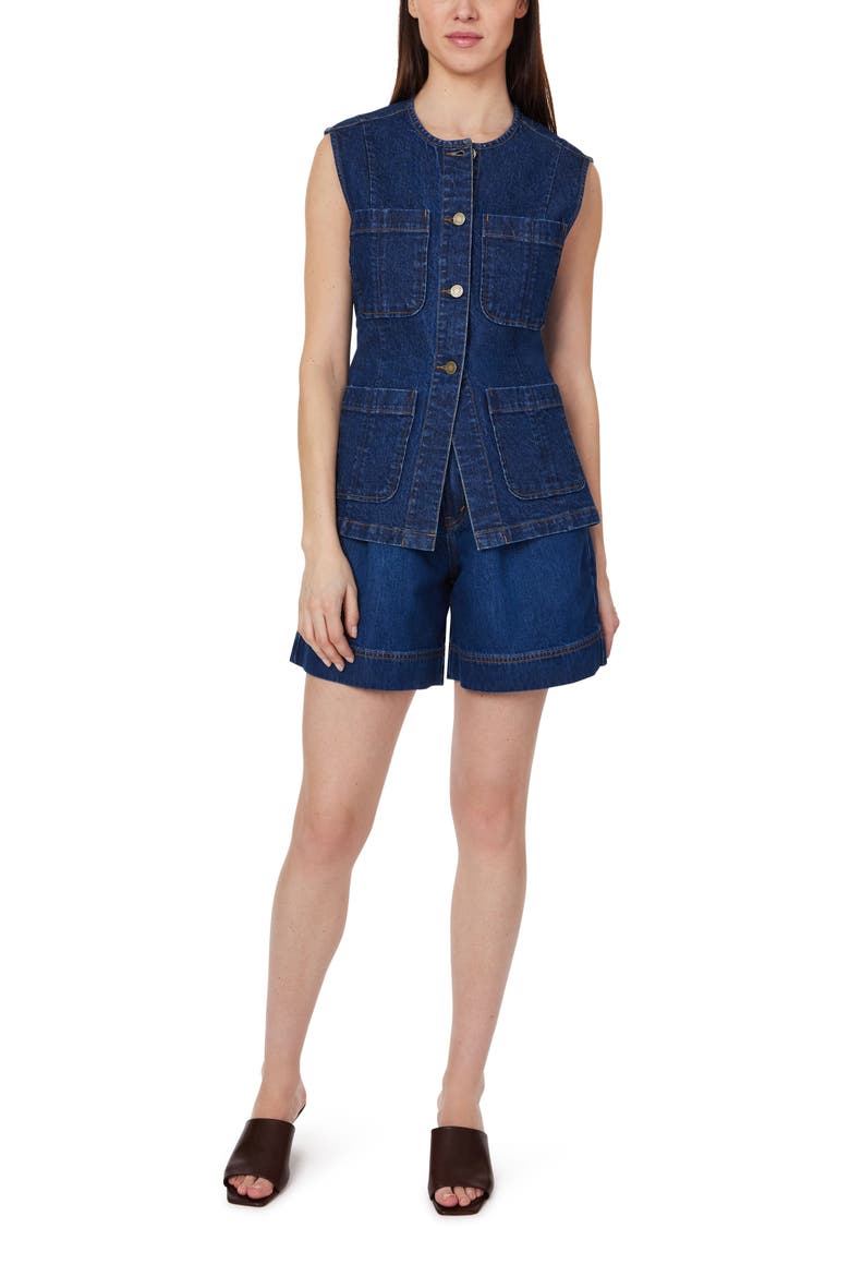 Collarless Denim Vest, Alternate, color, DEEP RIVER