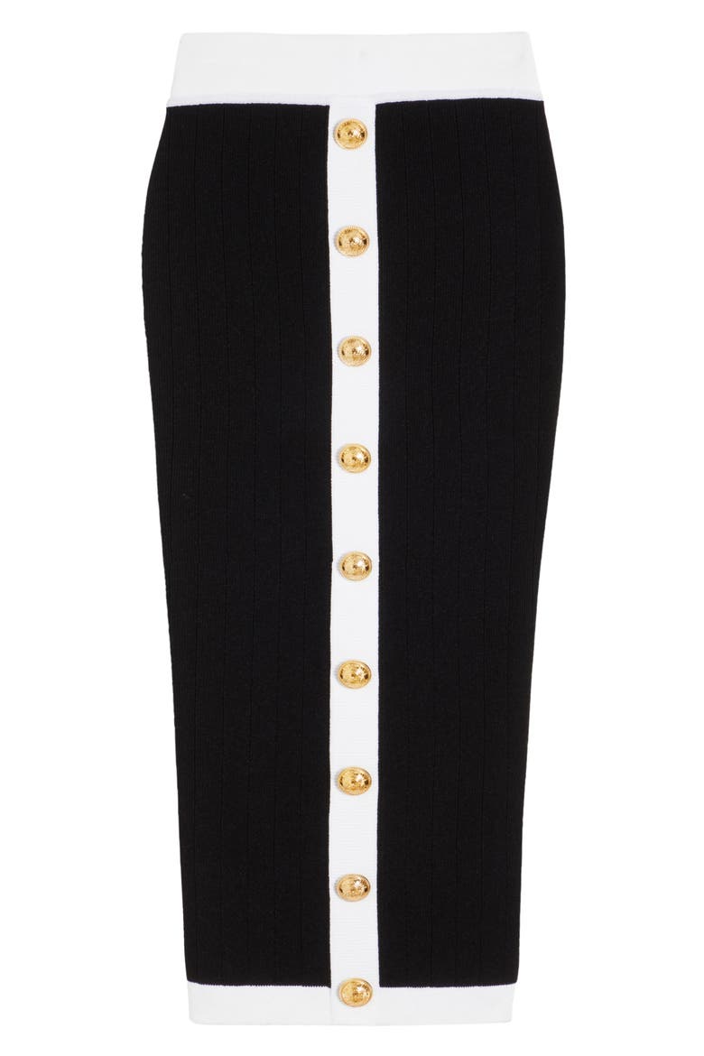Button Detai Rib Knit Skirt, Alternate, color, EAB BLACK/ WHITE