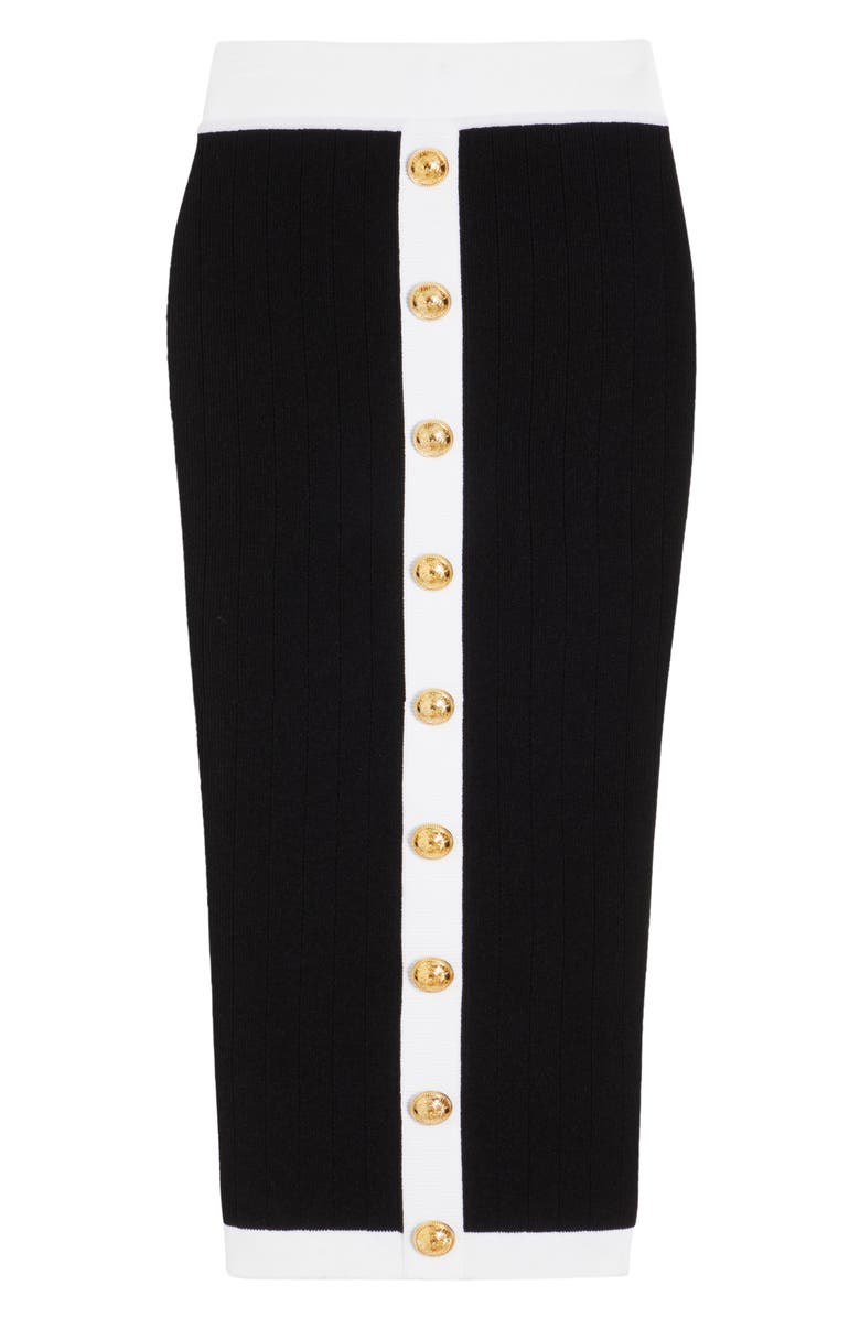 Balmain Button Detai Rib Knit Skirt, Alternate, color,