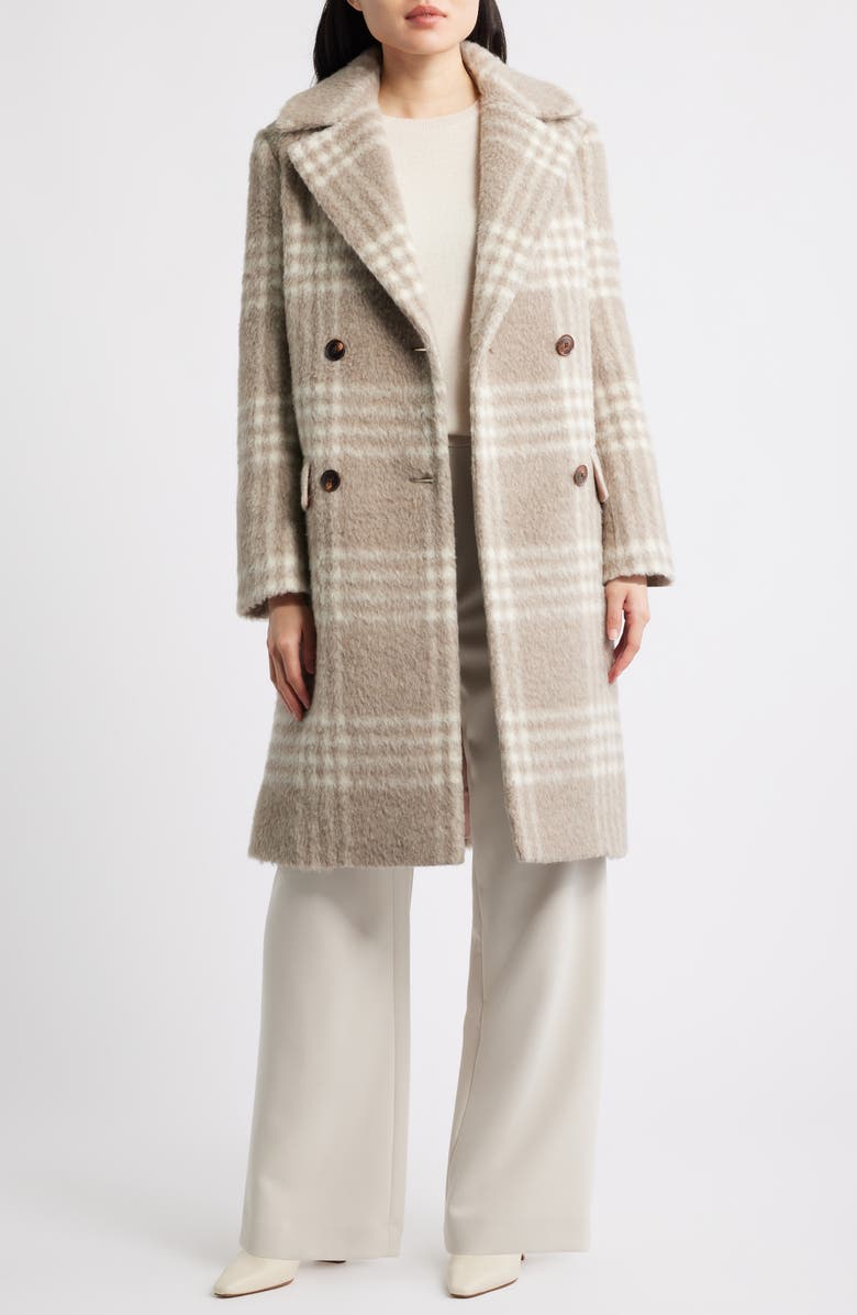 Fleurette Bailey Plaid Alpaca & Wool Blend Coat, Alternate, color, Taupe Plaid