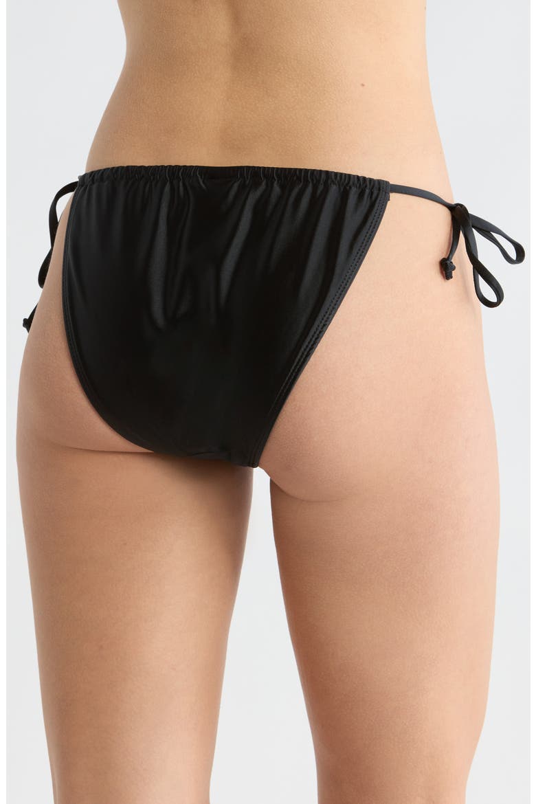 Ruched String Bikini Bottoms, Alternate, color, BLACK
