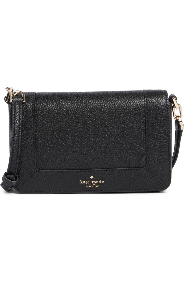 Kate Spade New York lena pebbled leather mini flap crossbody bag, Main, color, Black
