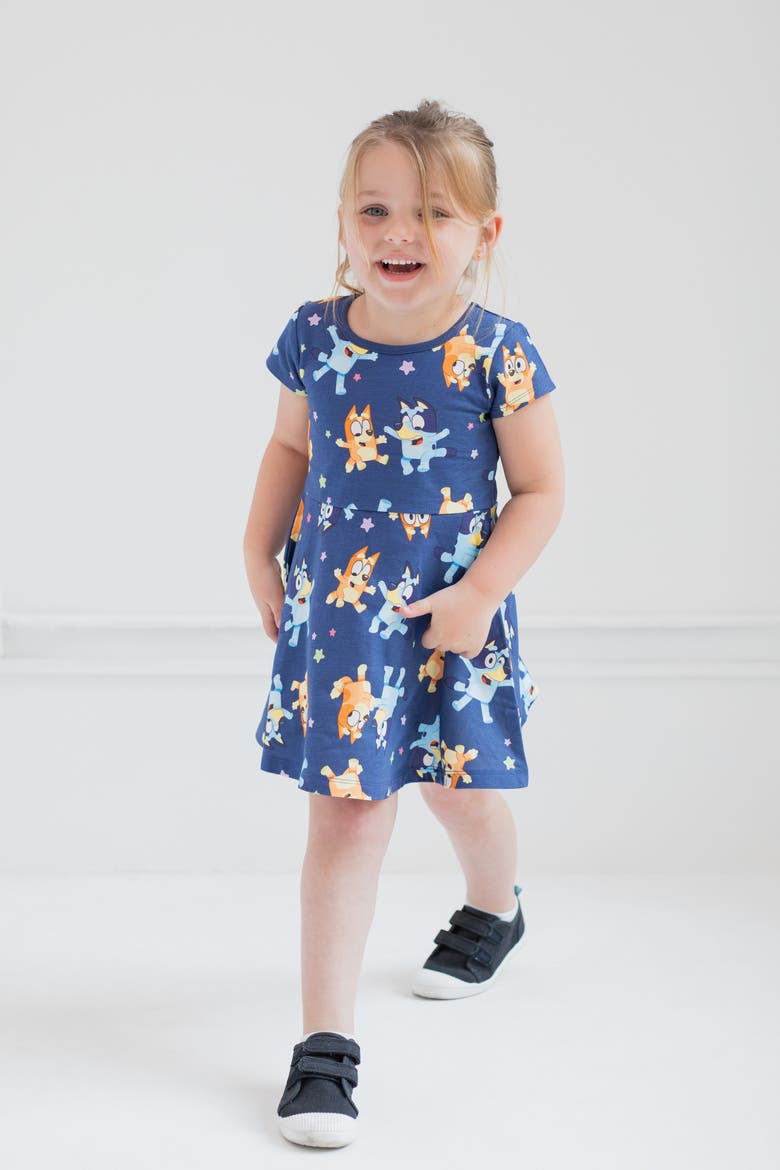 2-Piece Skater Dress and Scrunchie Set, Alternate, color, Navy Bluey Bingo