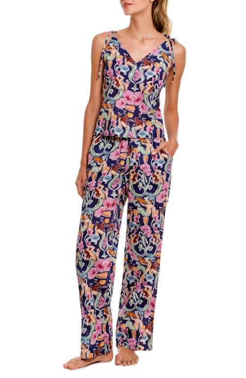 The Lazy Poet Amelie Mixed Print Cotton Pajamas In Blue
