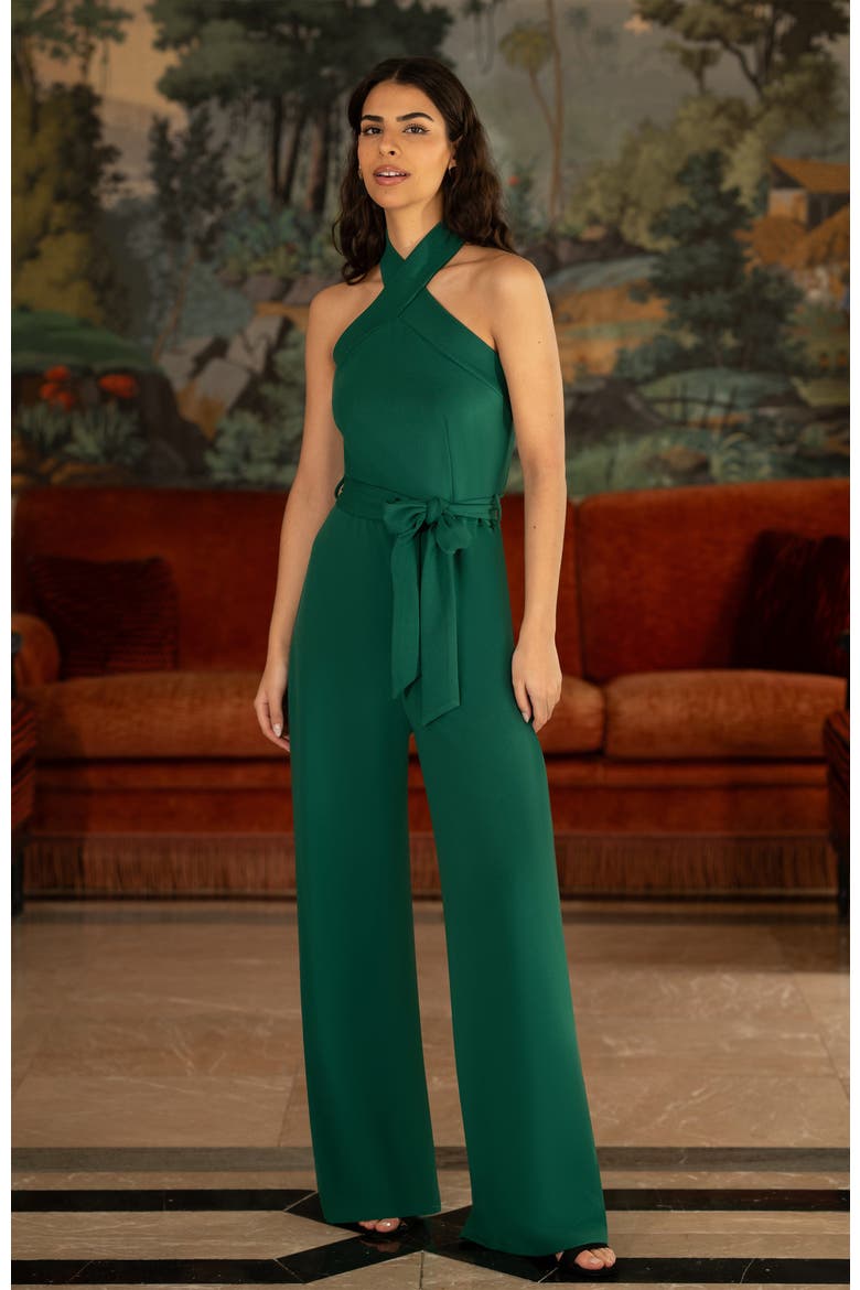 Cross Over Halter Neck Jumpsuit, Alternate, color, Green