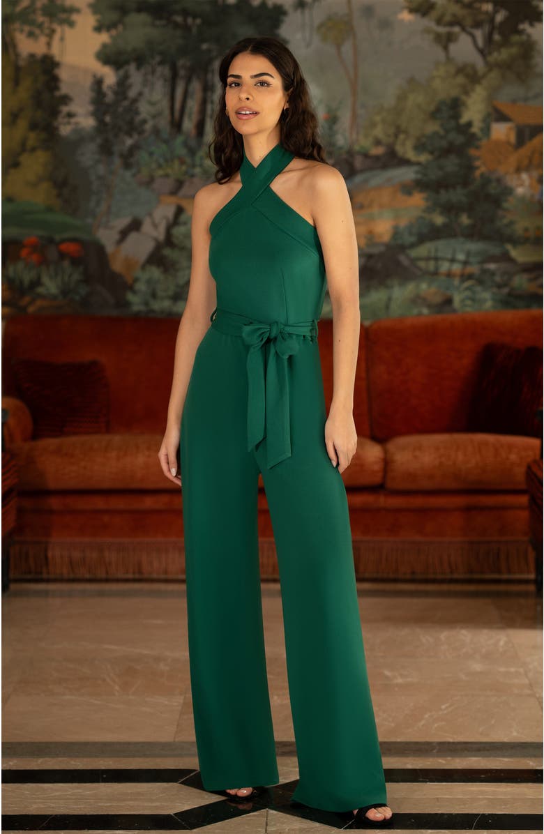 Yumi Cross Over Halter Neck Jumpsuit, Alternate, color, Green