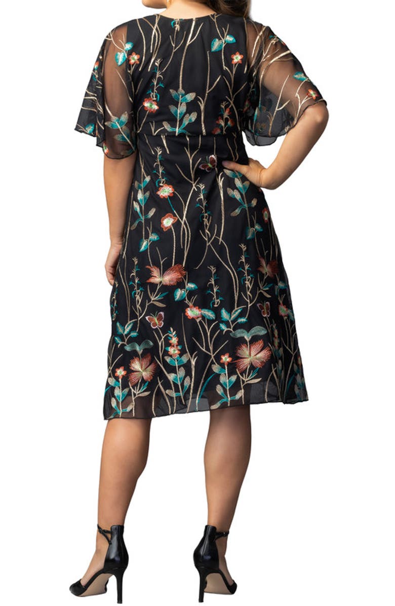 Kiyonna Sonnet Embroidered Cocktail Dress, Alternate, color, Onyx