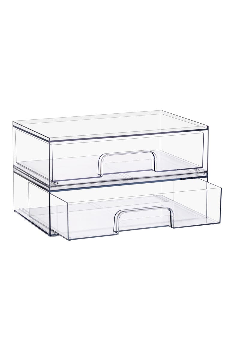 Set of 2 Stackable Wide Drawer Organizers, Main, color, NO COLOR