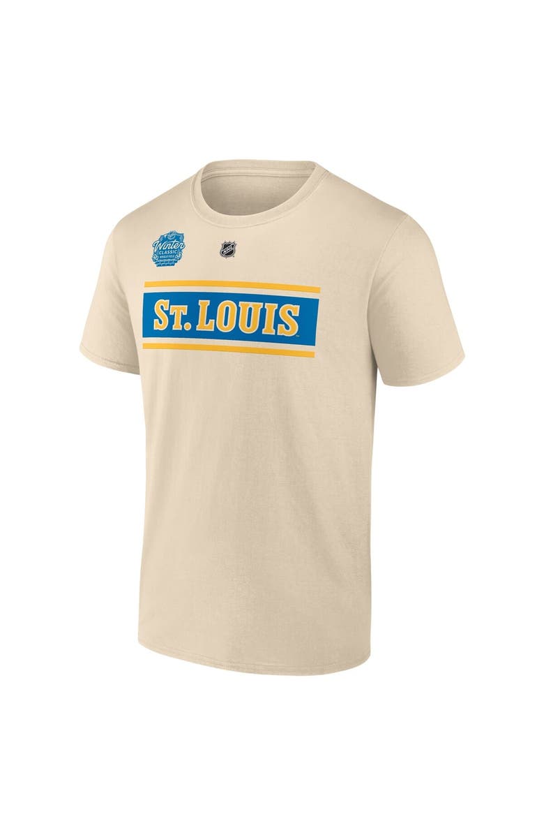 FANATICS Men's Fanatics Jordan Kyrou Cream St. Louis Blues 2025 NHL Winter Classic Authentic Stack Name & Number T-Shirt, Alternate, color, 