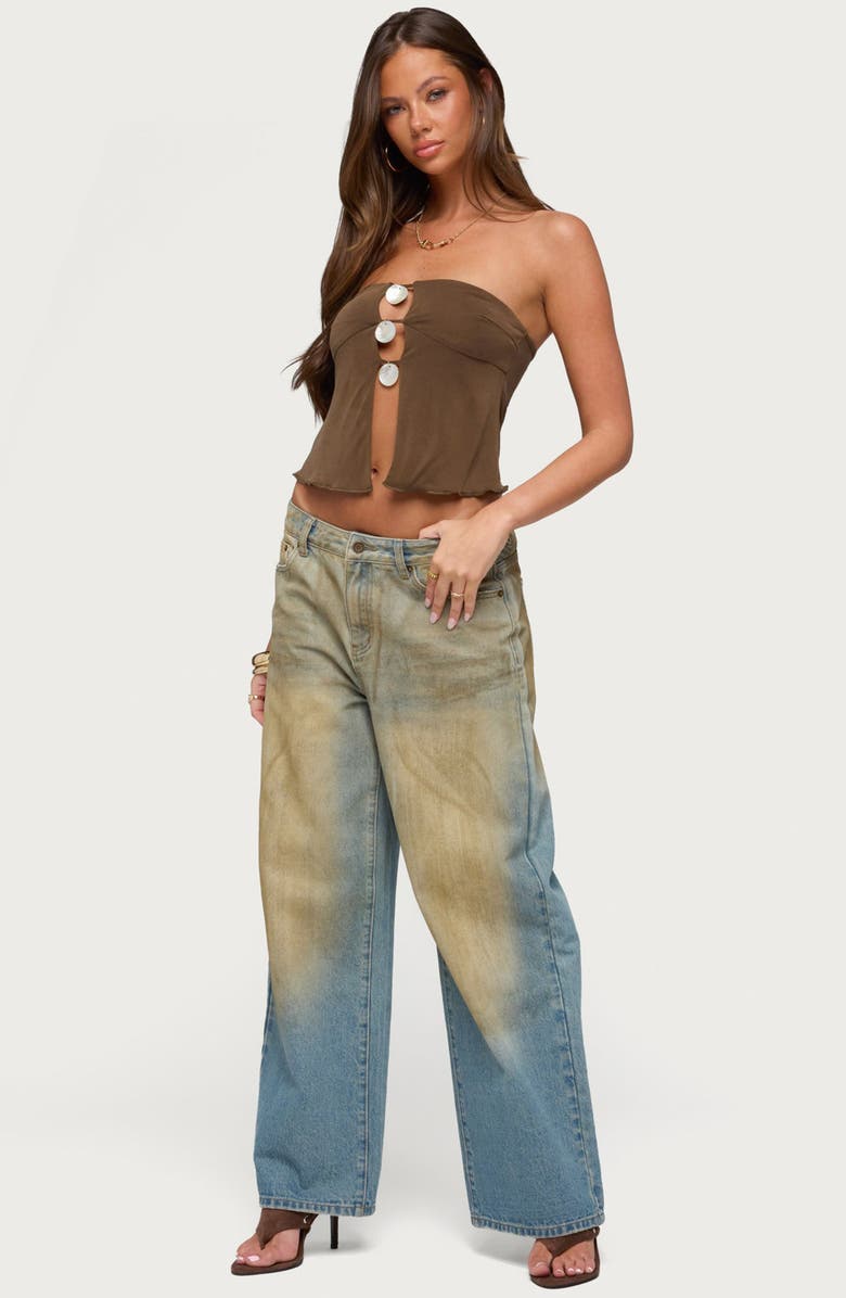 EDIKTED Lee Cutout Strapless Top, Alternate, color, Brown