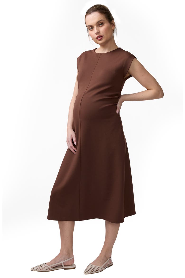 The Modern Muse Maternity Midi Dress, Alternate, color, Dark Brown