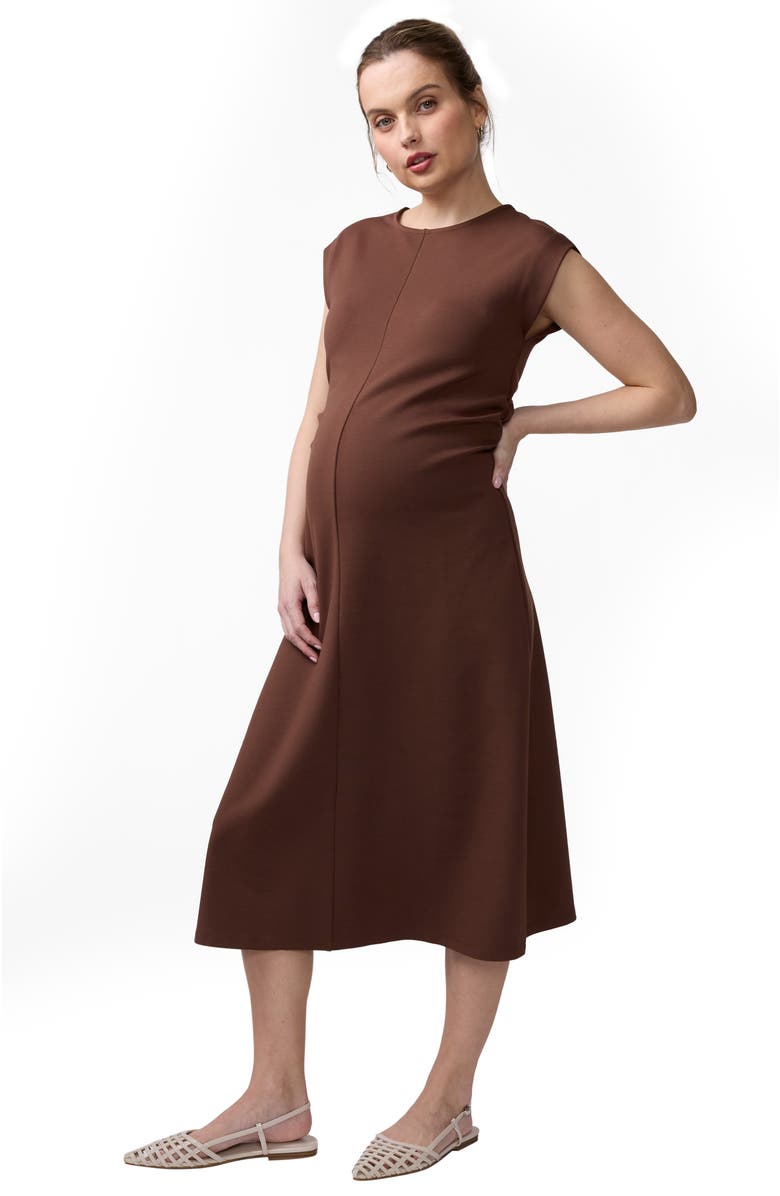 Ingrid & Isabel The Modern Muse Maternity Midi Dress, Alternate, color, Dark Brown