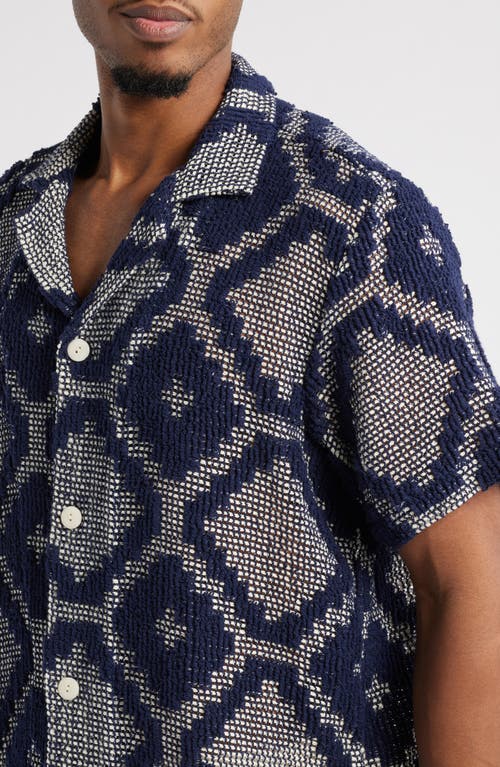 Oas Trastevere Cuba Crochet Camp Shirt In Blue Multi