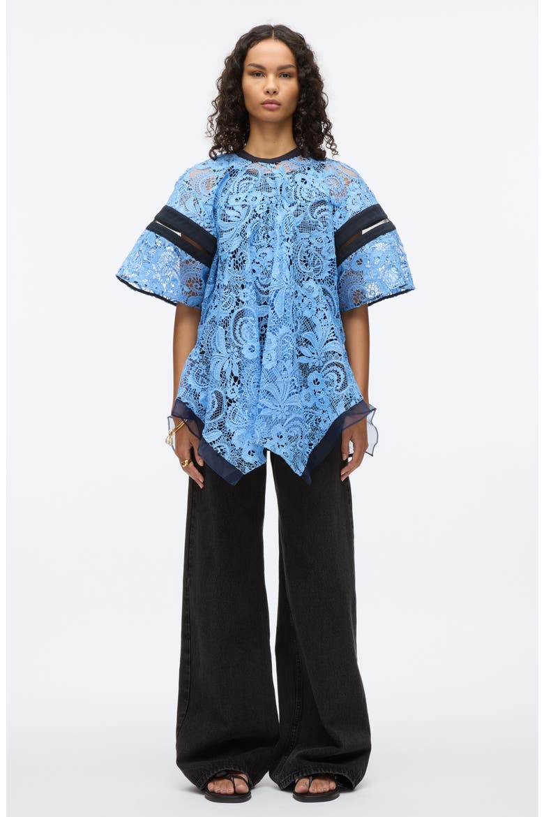 Corded Lace Short Sleeve Top, Alternate, color, CADET BLUE MULTI