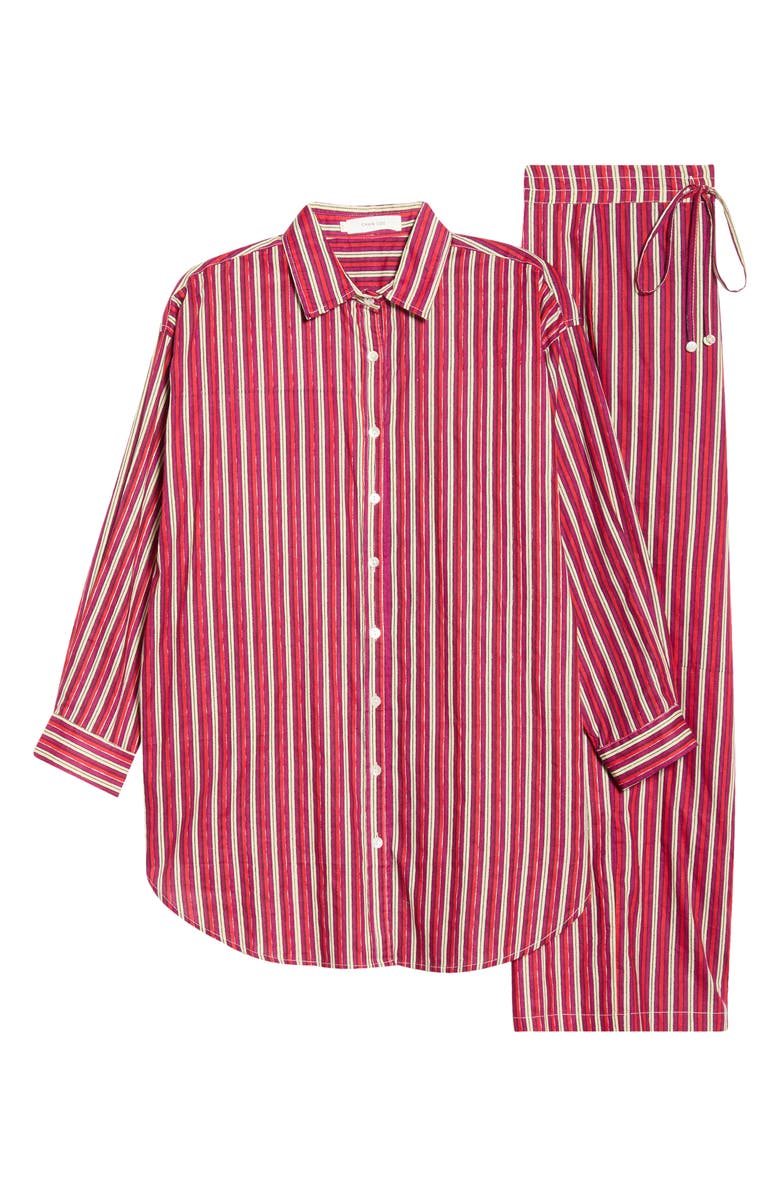 Chan Luu Oversize Shirt & Pants Cotton Pajamas, Alternate, color, Red Stripe