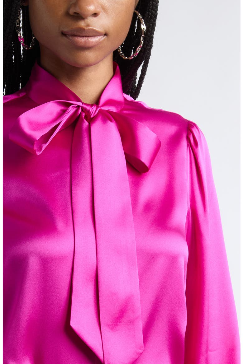 Theresa Silk Blend Tie Neck Shirt, Alternate, color, RASPBERRY