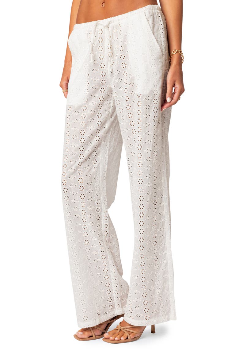 Lemon Lacey Cotton Eyelet Pants, Alternate, color, WHITE
