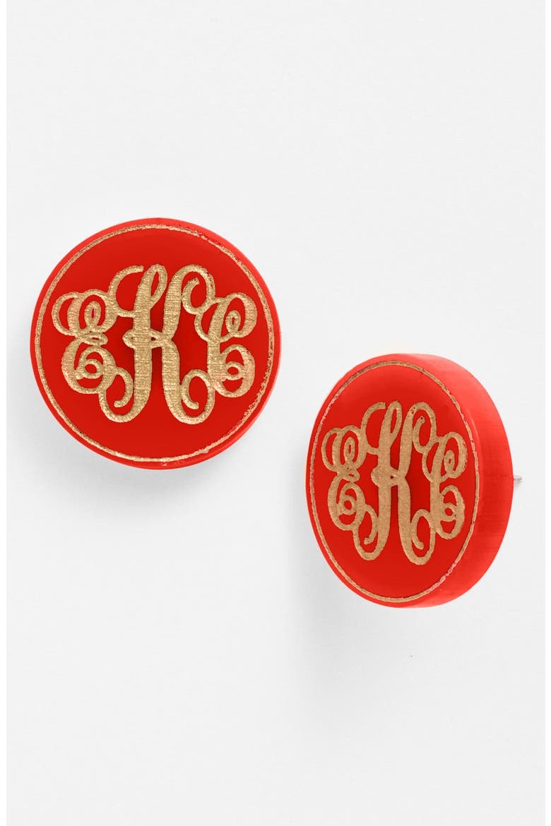'Chelsea' Medium Personalized Monogram Stud Earrings (Nordstrom Exclusive), Main, color, RUBY/ GOLD