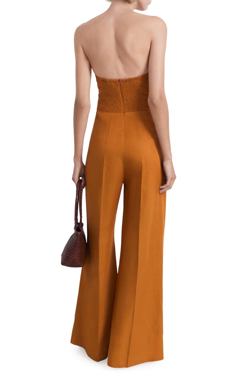 MANGO Foldover Strapless Jumpsuit, Alternate, color, Brown