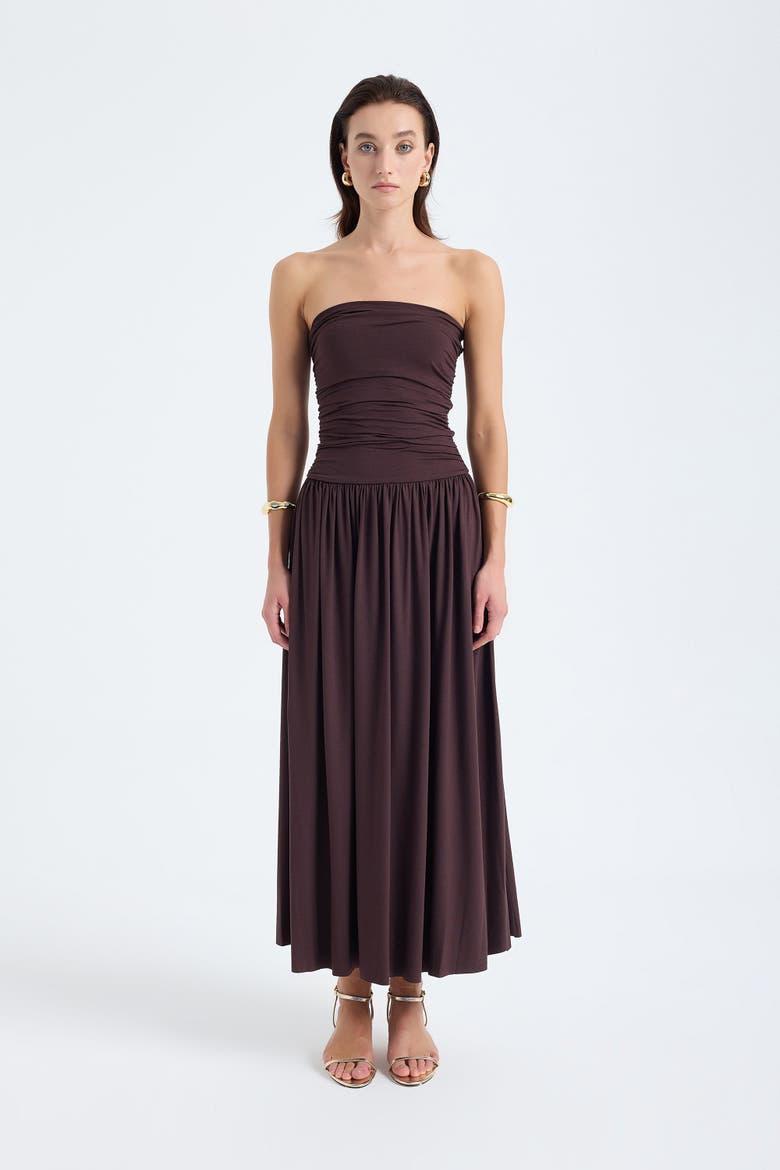 Aluna Strapless Maxi Dress, Alternate, color, Brown
