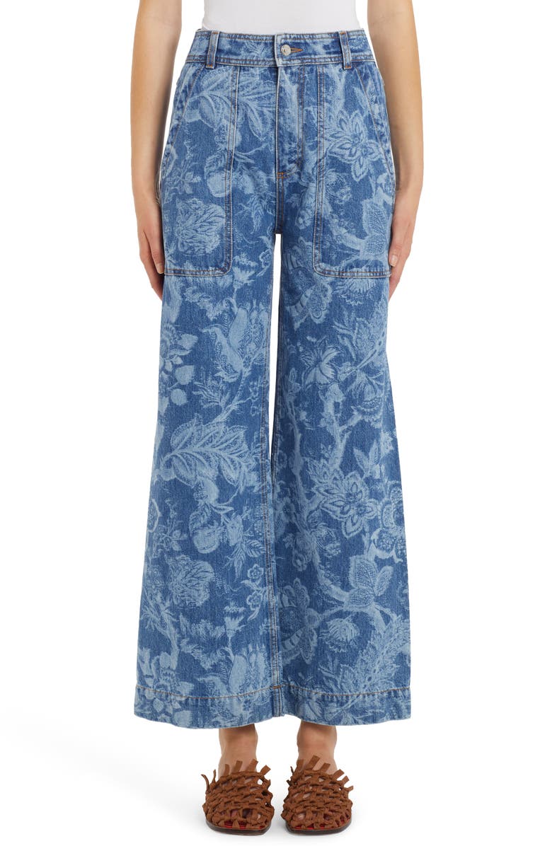 Etro Dancer Floral Print Wide Leg Jeans, Main, color,
