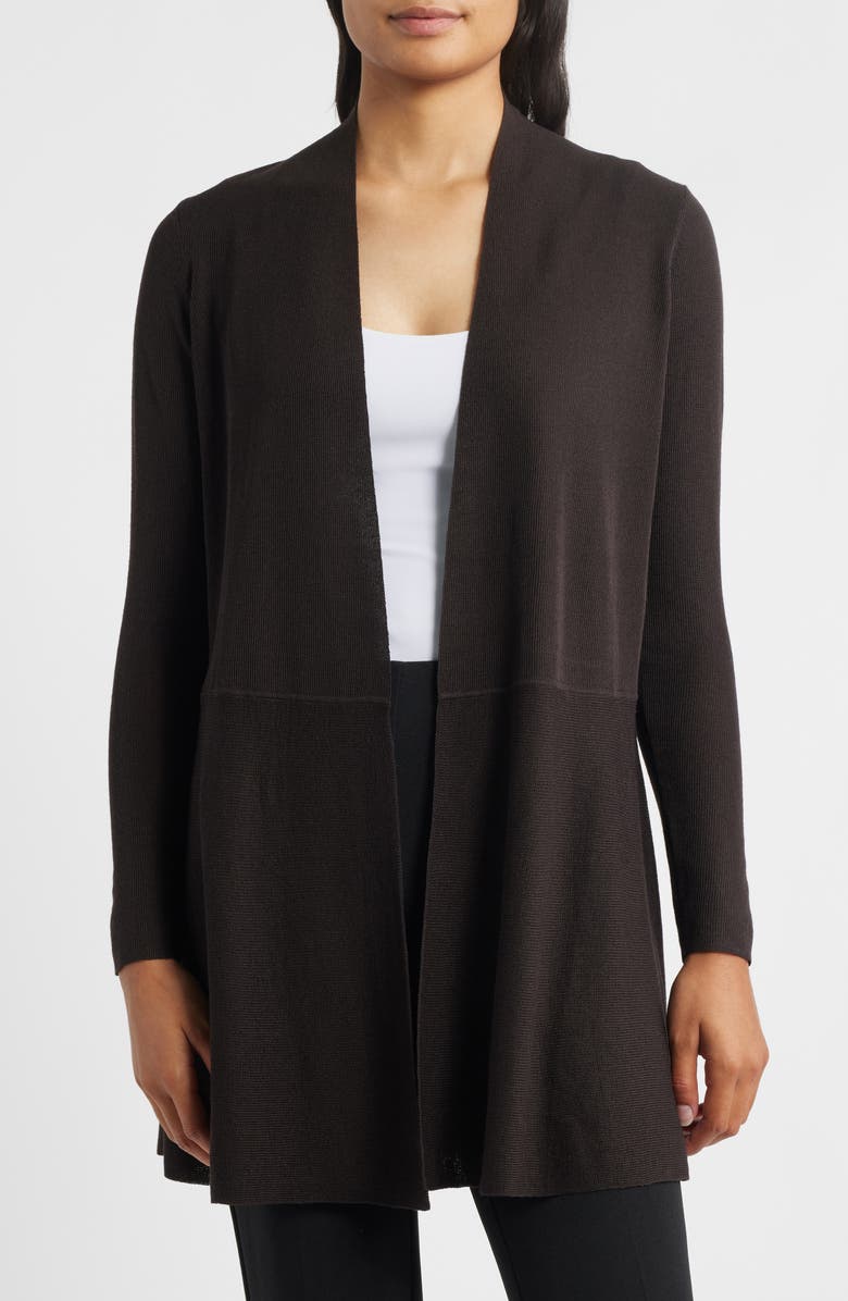 Anne Klein Montery Open Front Longline Cardigan, Main, color, Deep Mahogany