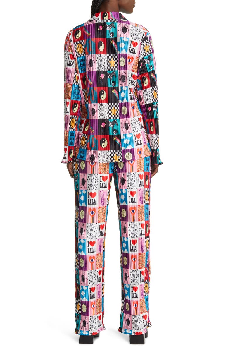 Dressed in Lala Notched Collar Plissé Top & High Waist Pants Set, Alternate, color,