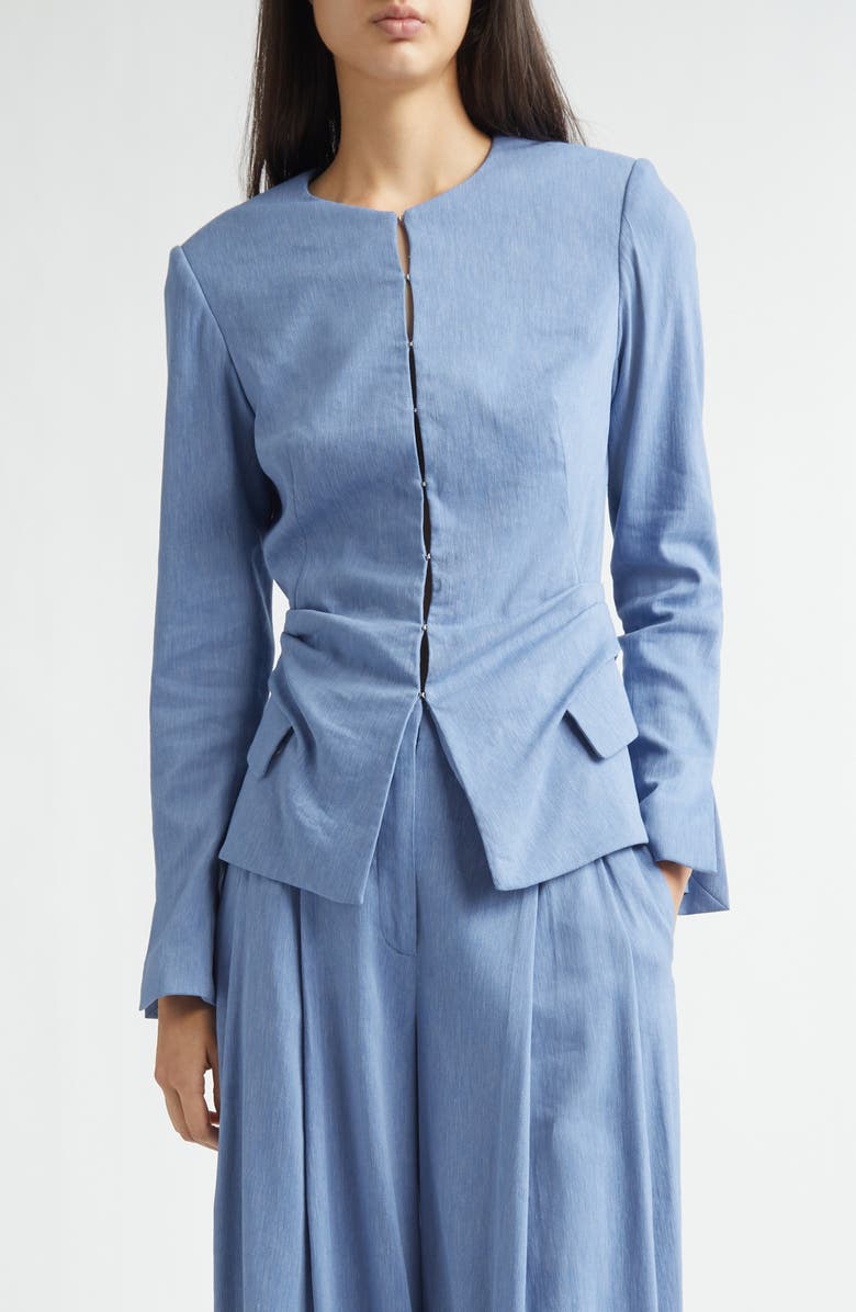 Lela Rose Slubbed Tucked Jacket, Main, color, Bluebell