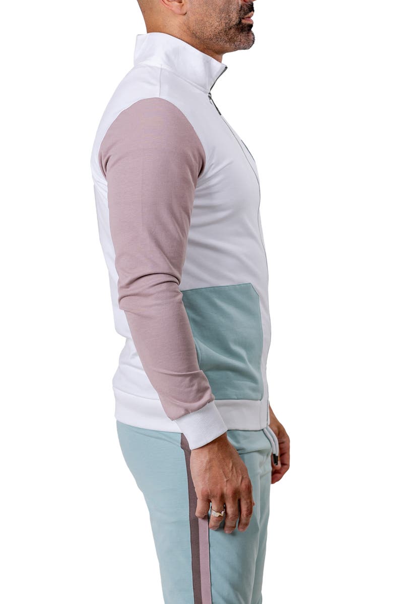 Maceoo Zipper Refined90 Grey Colorblock Knit Track Jacket, Alternate, color, White