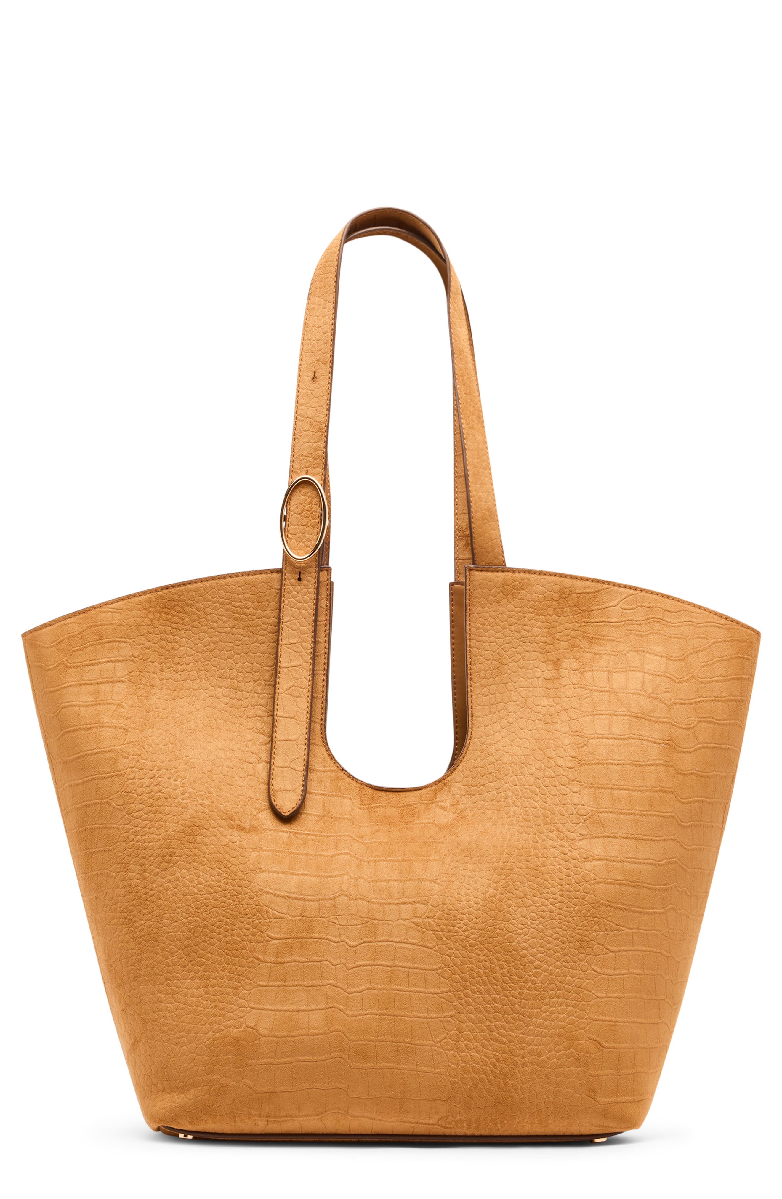 Extra Large Croc Embossed Faux Leather Tote with Pouch