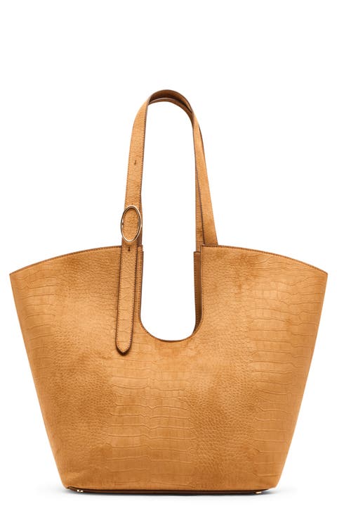 Extra Large Croc Embossed Faux Leather Tote with Pouch