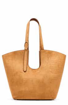Extra Large Croc Embossed Faux Leather Tote with Pouch