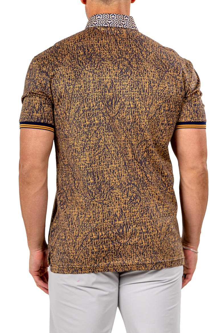 Marthyr Grid Print Contrast Collar Cotton Polo, Alternate, color, YELLOW