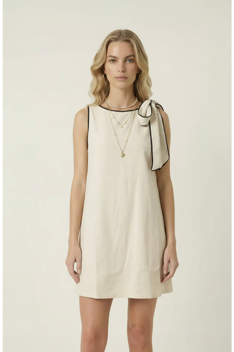 Contrast Trim Bow Mini Dress, Main, color, Ivory