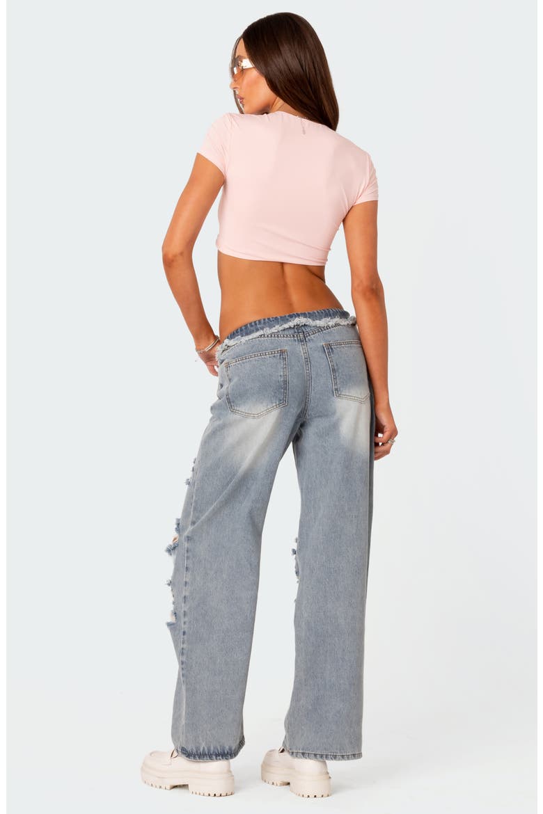 Foldover Low Rise Ripped Boyfriend Jeans, Alternate, color, LIGHT-BLUE