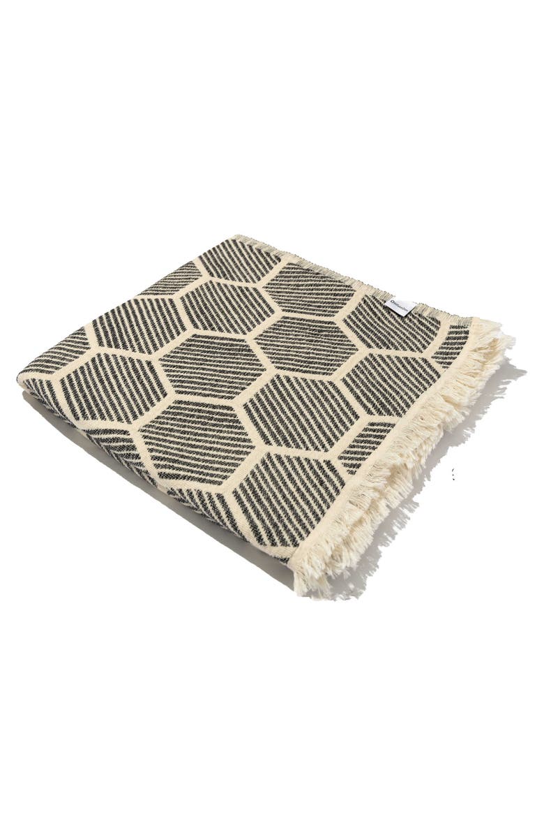 InfuseZen Hive Cotton Turkish Throw Blanket, Alternate, color, Black