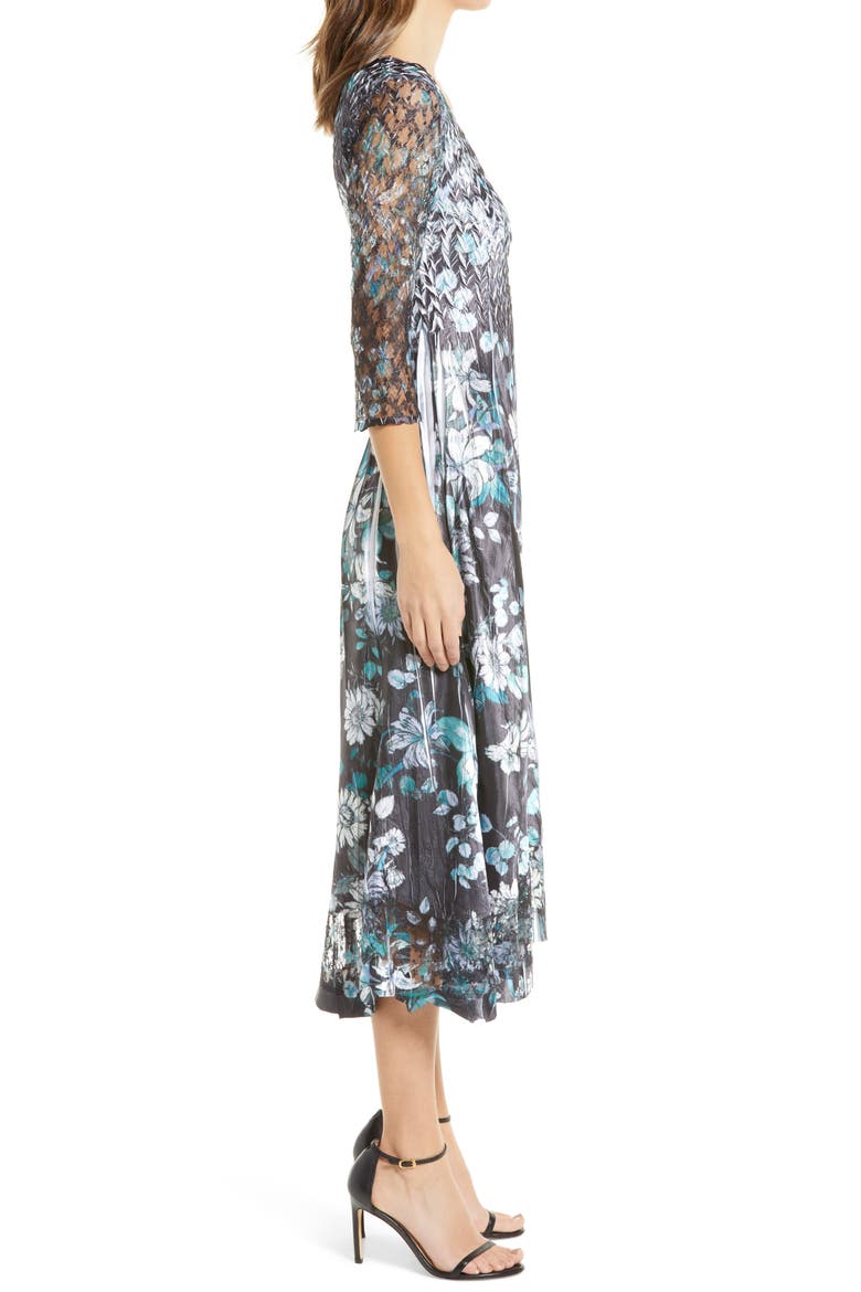 Charmeuse & Lace A-Line Dress, Alternate, color, LILLY BLOOM
