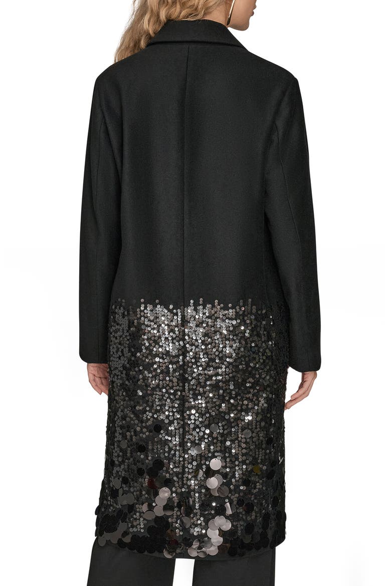 black sequin coat dress Double Breasted Shoulder Pads Long Sleeve Velvet Collar, Amelia Sequin Blazer Dress in Black, Size 2X, For Cocktail