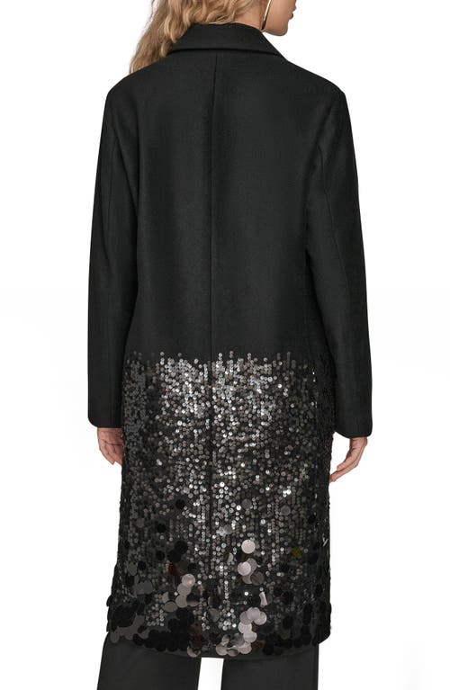 Donna Karan New York Sequin Wool Blend Longline Coat In Black