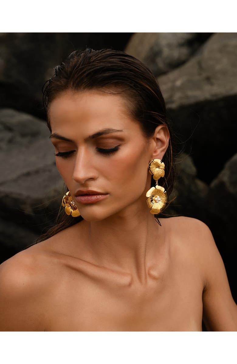 CHRISTINA CARUSO Double Poppy Drop Earrings, Alternate, color, 14K Gold