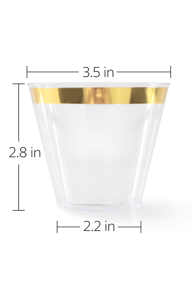 Elama 100 Piece 9 Ounce Disposable Plastic Gold Rimmed Party Cup Set, Alternate, color, Gold