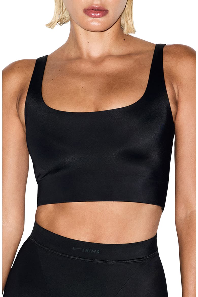 Shine Scoop Neck Bra, Main, color, OBSIDIAN