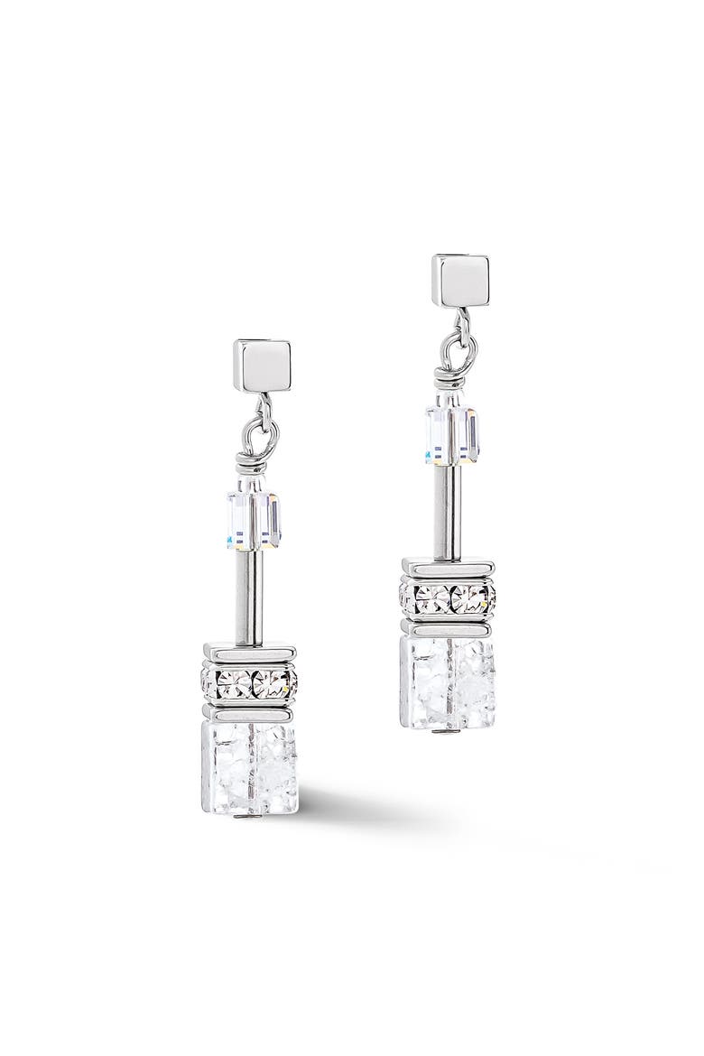 Geocube Iconic Nature Silver Earrings, Main, color, White