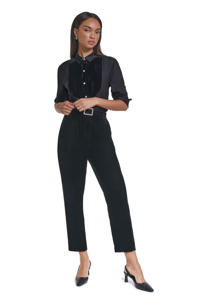 Velvet Skinny Pants with Rhinestone Belt, Alternate, color, BLACK
