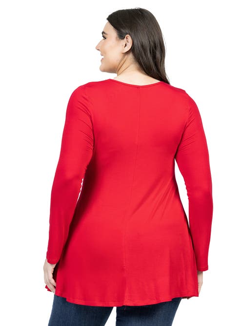 24seven Comfort Apparel Poised Long Sleeve Swing Tunic Top In Red