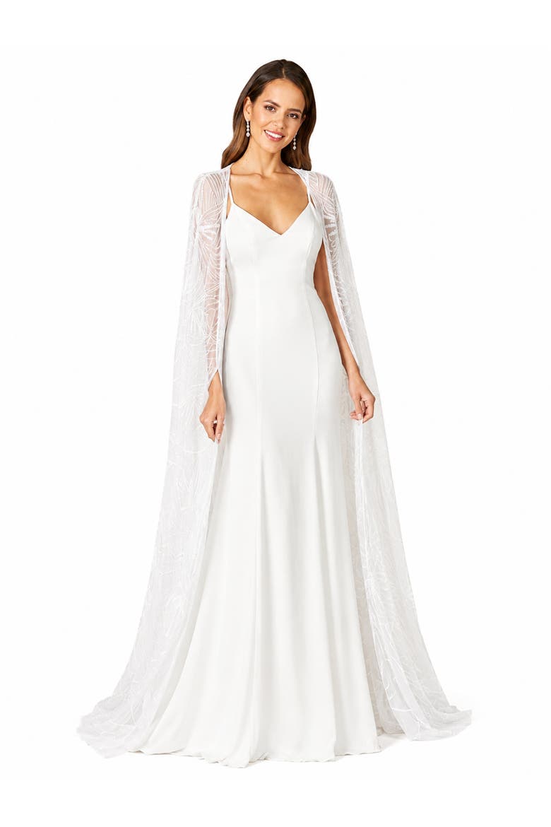 Beaded Faux-Wrap V-Neck Bridal Gown, Main, color, Ivory