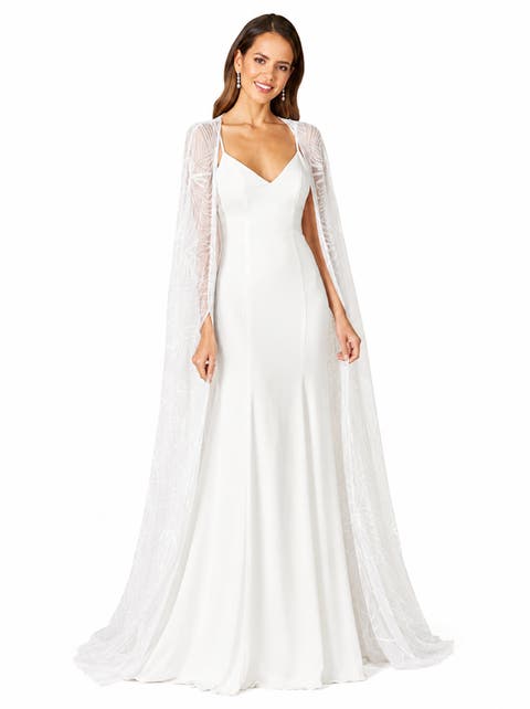 Beaded Faux-Wrap V-Neck Bridal Gown