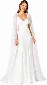 LARA New York Beaded Faux-Wrap V-Neck Bridal Gown