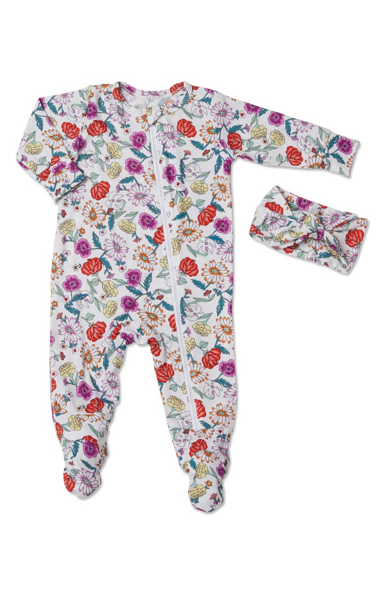 Everly Grey Baby Grey by Everly Grey Print Footie & Headband Set, Main, color,